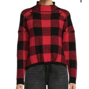 No Boundaries Plaid Sweater Lace-Up Details Red & Black Junior Size XL (15-17)